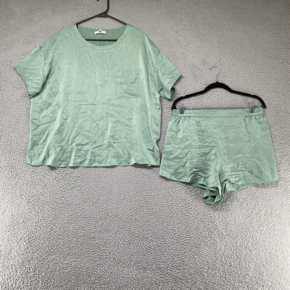Lunya 100% Silk Pajama Set Womens Large Washable Short Sleeve Top Shorts Lounge